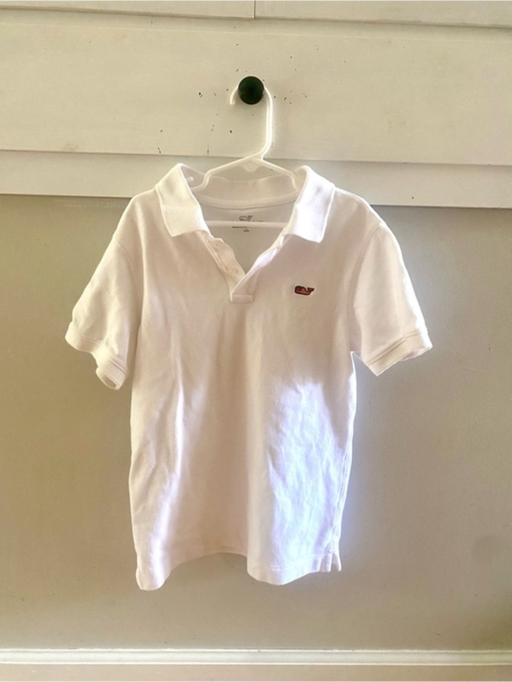 Vineyard Vines Boys White Short Sleeve Polo Patriotic Flag Whale Logo Size 8-10